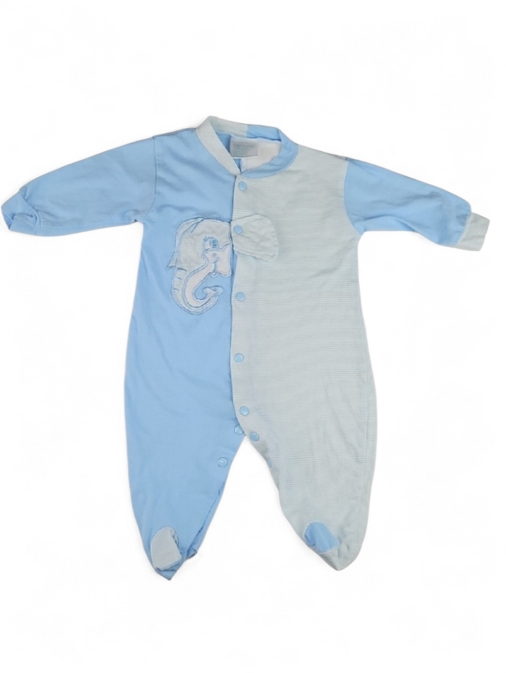 Vintage 0-6 Months Elephant Sleepsuit Baby Boy One Piece Pajamas Newborn Blue